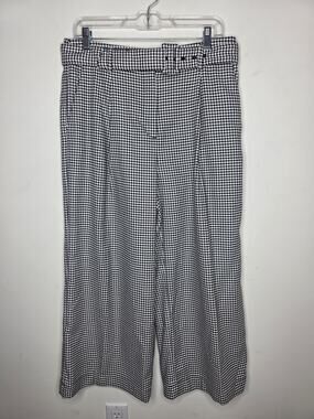 Ann Taylor black white houndstooth belted culottes dress pants - 6